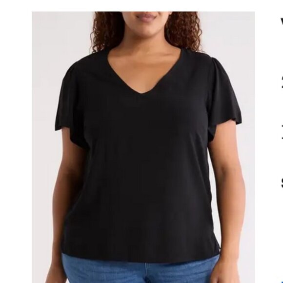 Vero Moda Navy Black V-Neck Short Sleeve Top US Size 20 EU 52 - Picture 1 of 5